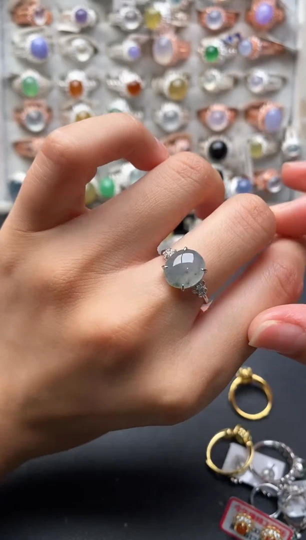 银S925镶嵌戒指翡翠44444+8