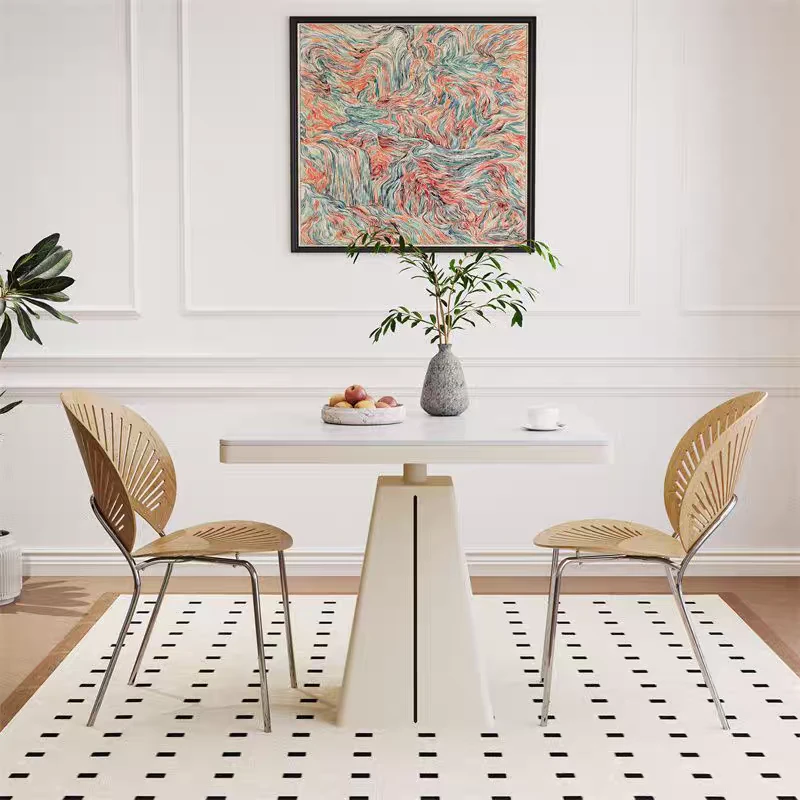 奶油风方形岩板洽谈桌椅组合棋牌室休息区展厅接待桌阳台休闲桌子