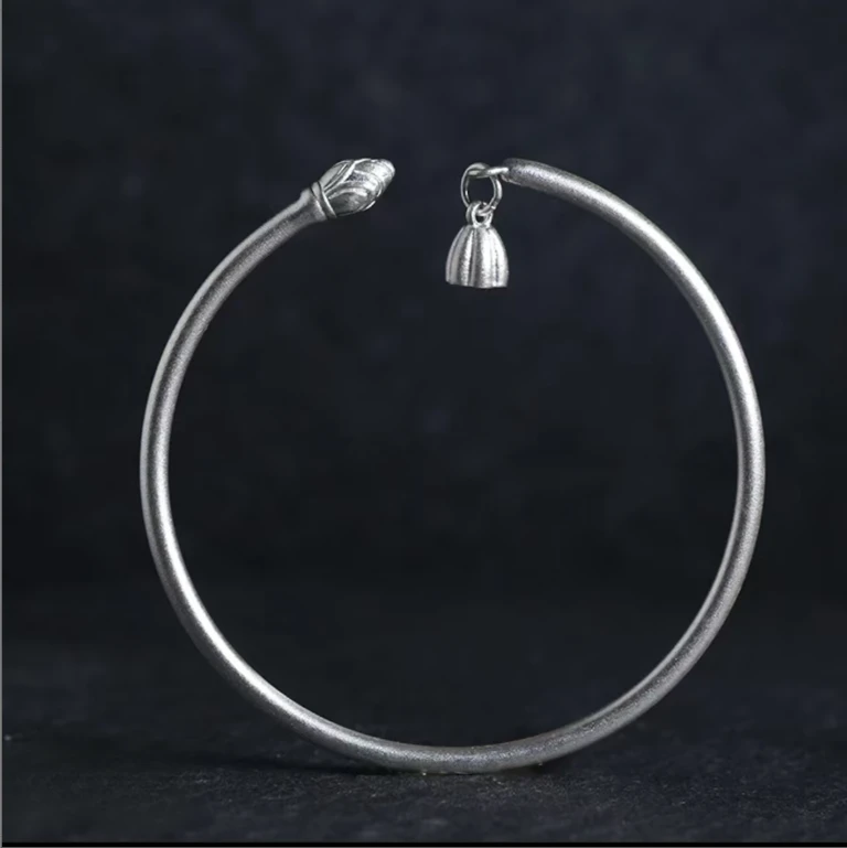 足银手镯 亮面莲蓬莲子开口银细手镯两世欢