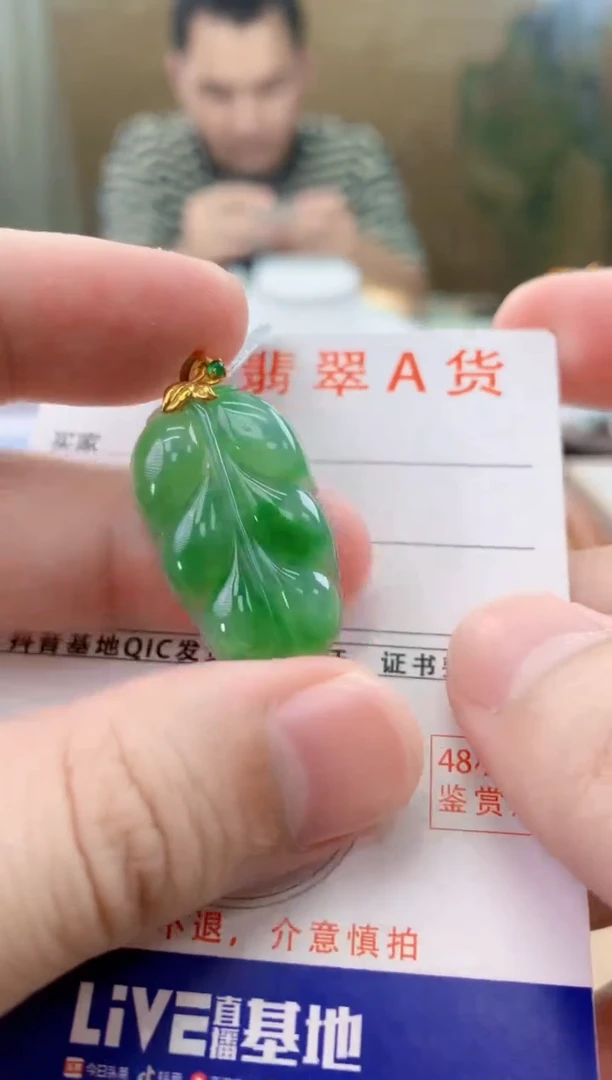 颈饰18K金镶嵌翡翠天然A货翡翠挂件
