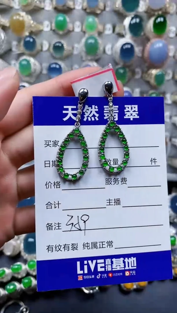 翡翠银S925镶嵌耳饰359