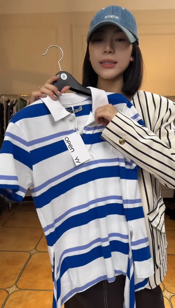 （设计师品牌）蓝白条纹短袖T恤（S/M/L下单备注尺码）