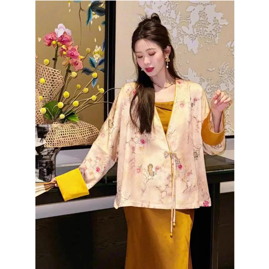 新中式国风盘扣汉服外套早春穿搭时尚复古设计感吊带连衣裙两件套