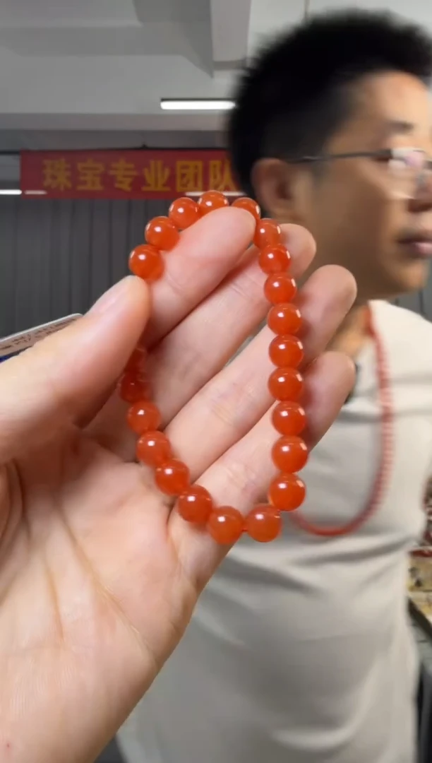 未镶嵌手串南红玛瑙南红冰红圆珠单圈约7.5-8mm