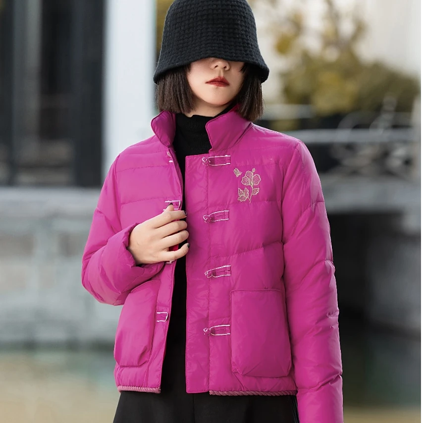短款羽绒服女复古新中保暖冬季立领休闲宽松中国风国风外套女冬