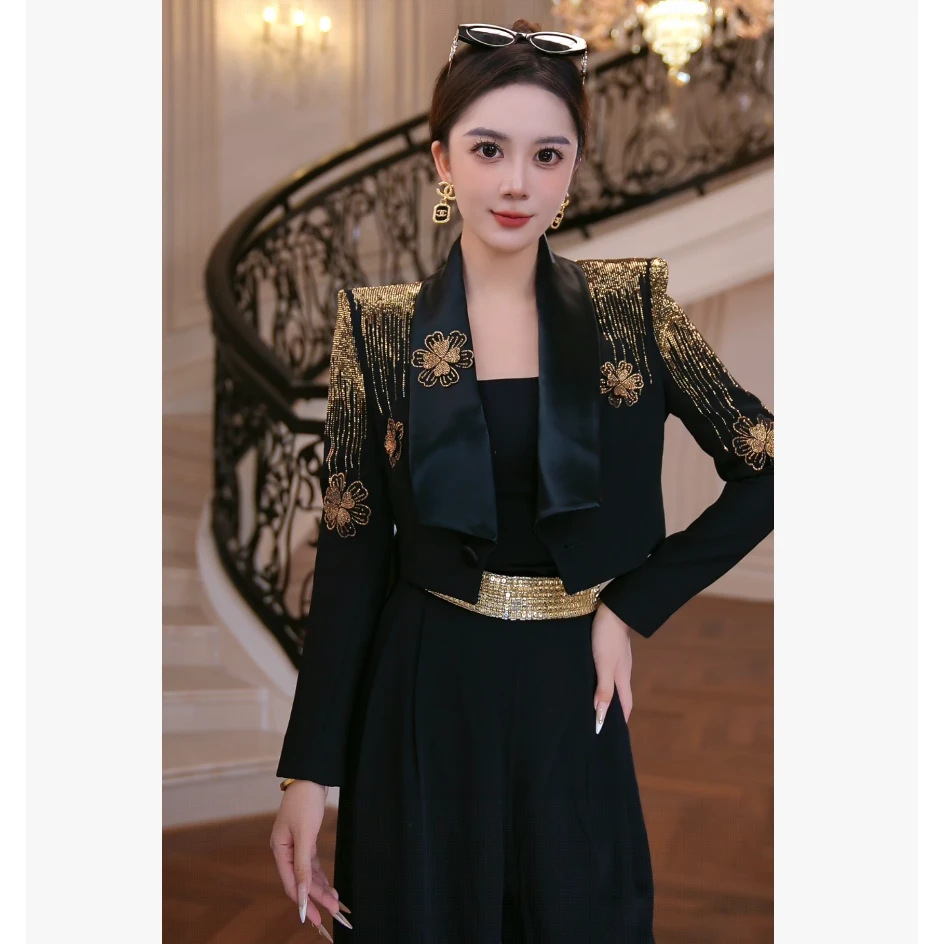 【芙娜妮】2025秋冬新款洋气重工短款外套轻奢百搭上衣女F2530295A