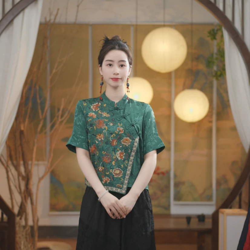 素娘新中式短款气质不起球夏季女士立领显瘦T恤复古网红S24714D