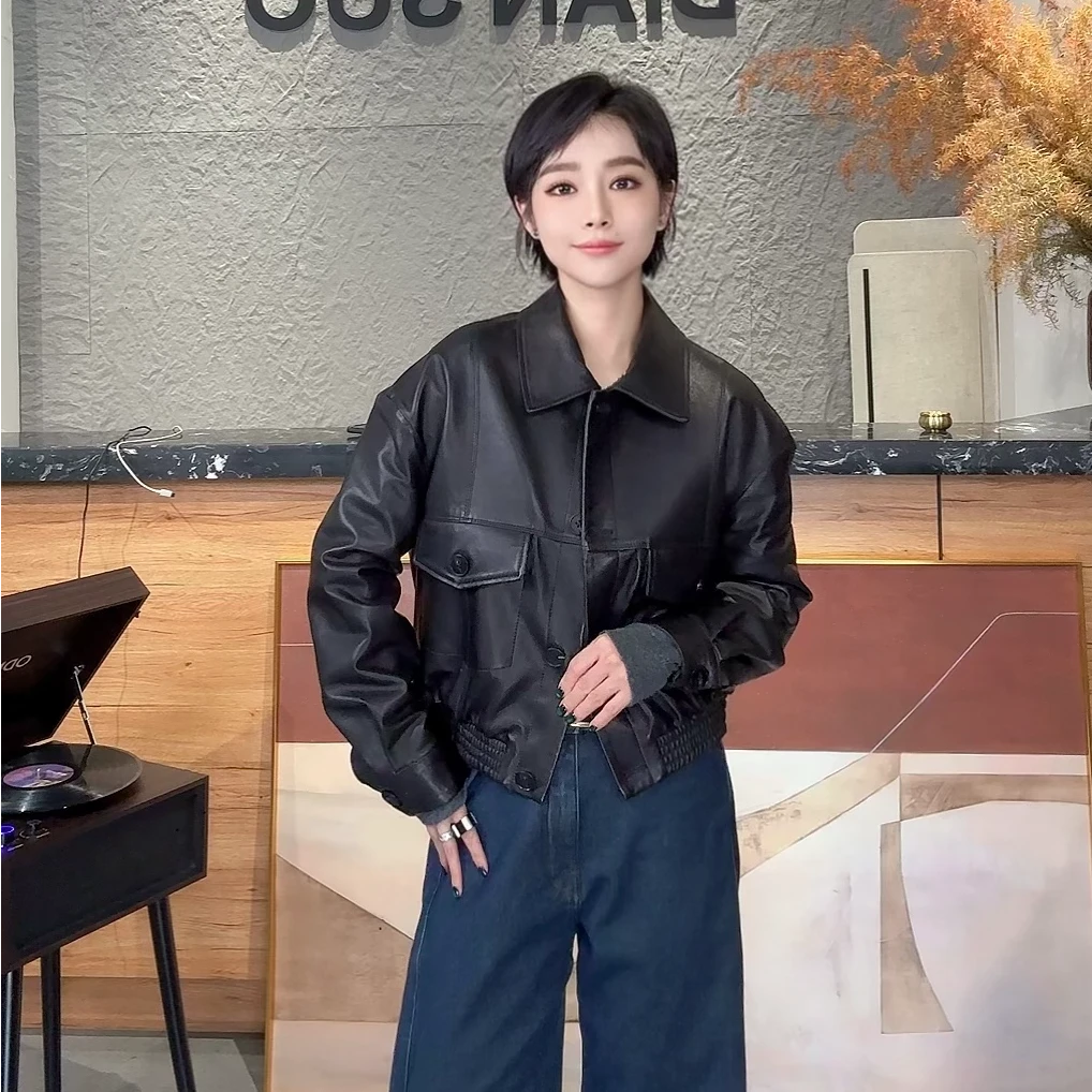 然然服饰」植鞣小羊皮休闲百搭春季韩版设计感短款外套33222