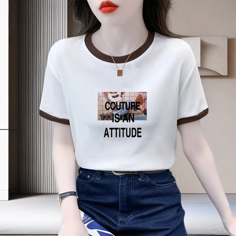 百搭纯棉圆领白色短袖T恤短款宽松韩版百矮个子搭洋气设计感上衣