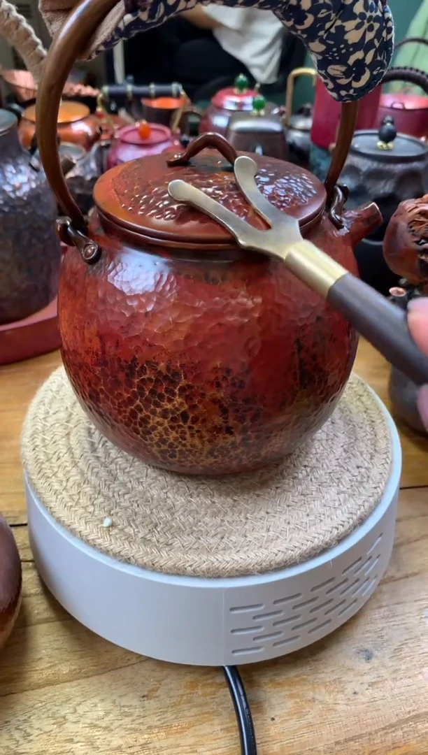 紫铜火烧红龙蛋复古提梁壶