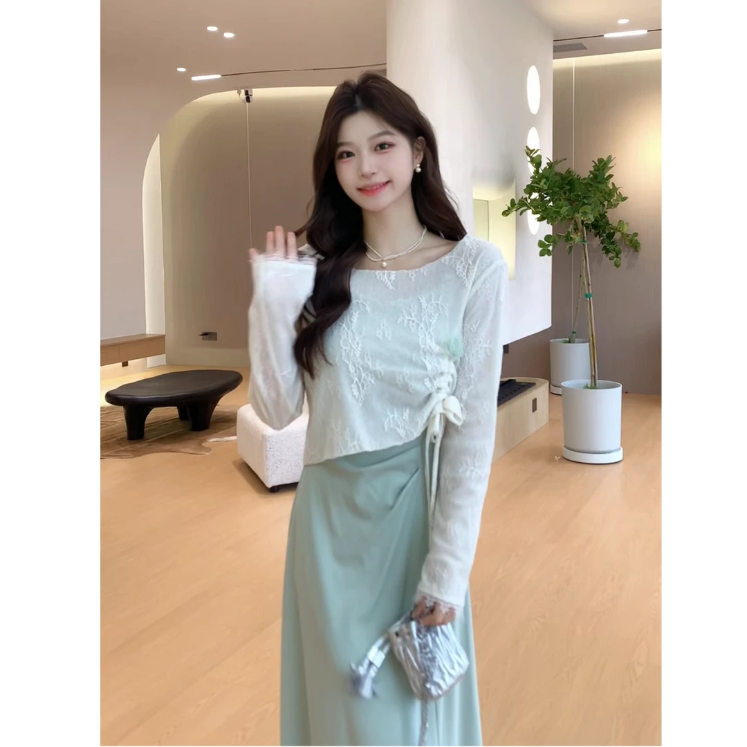 鹿向南「茶香玉龙」 25年春季温柔气质连衣裙开衫两件套DYL661675ZS