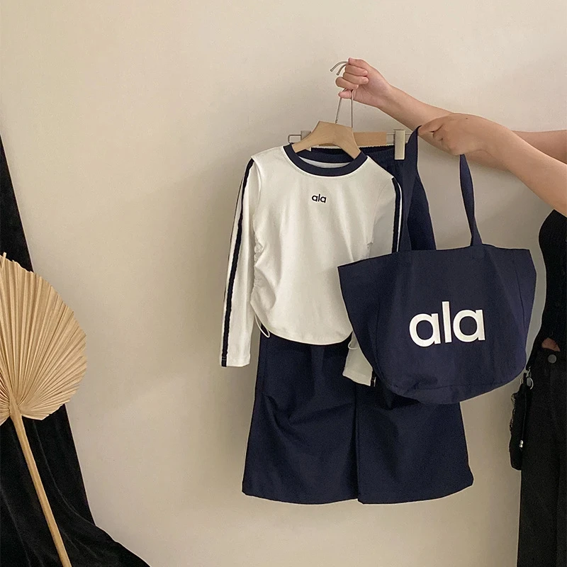 女童长袖伞兵裤套装2025新款春秋款字母T恤工装裤阔腿裤时髦炸街9