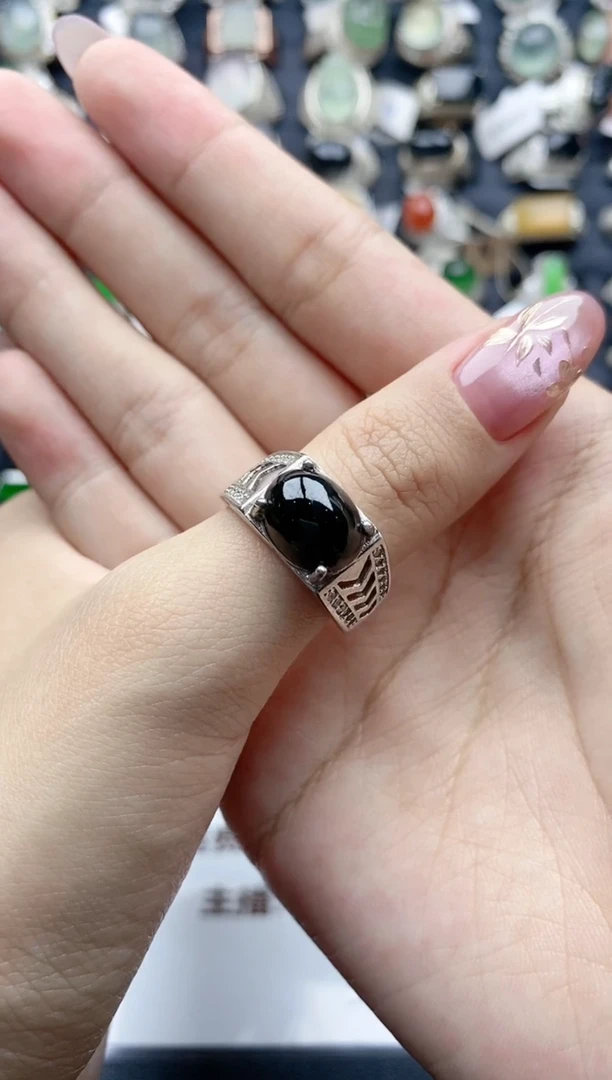 【闪购商品】翡翠戒指银S925镶嵌天然A货翡翠男戒