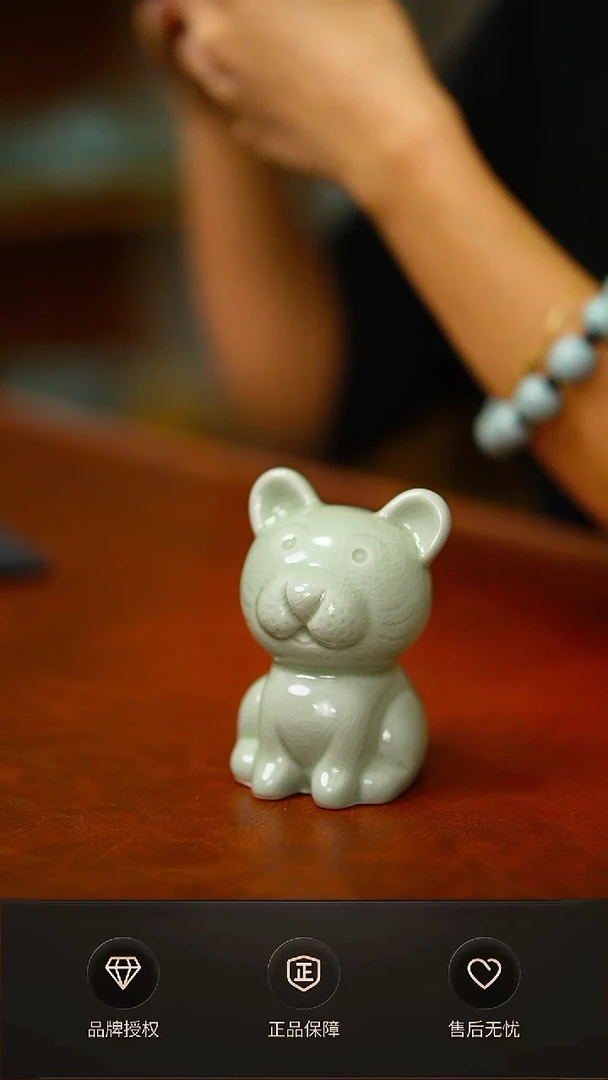 豆绿小老虎茶宠摆件 不完美 简装