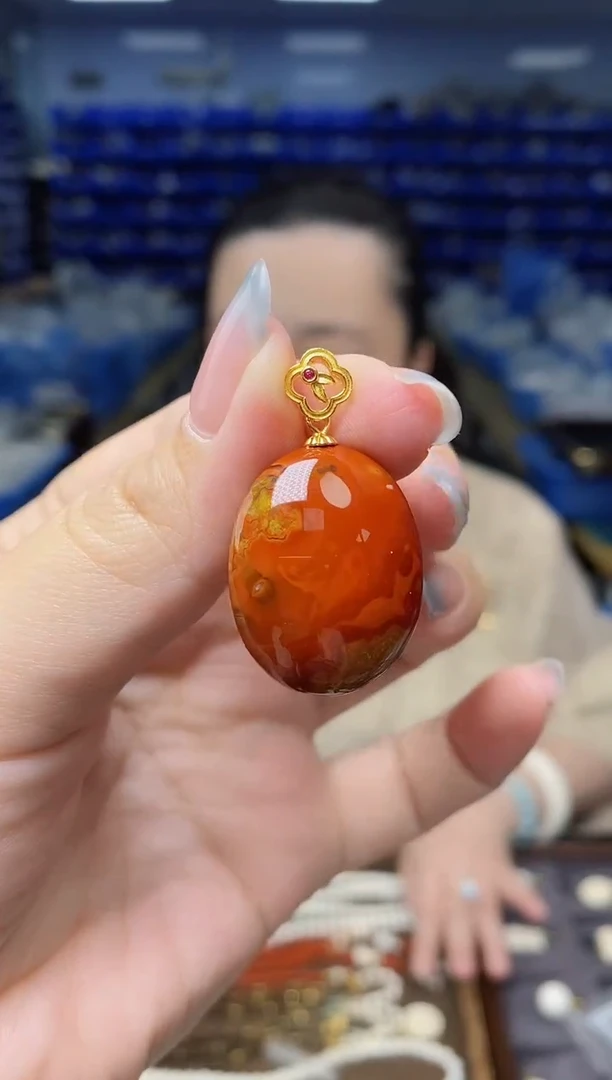 银S925镶嵌吊坠(不含链)玛瑙/玉髓G14002