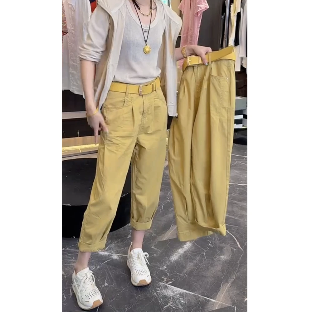 2025夏季新款高腰显瘦大码阔腿显瘦薄款休闲八分裤