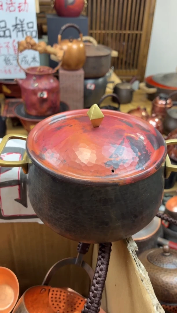 双耳红盖小锅   紫铜