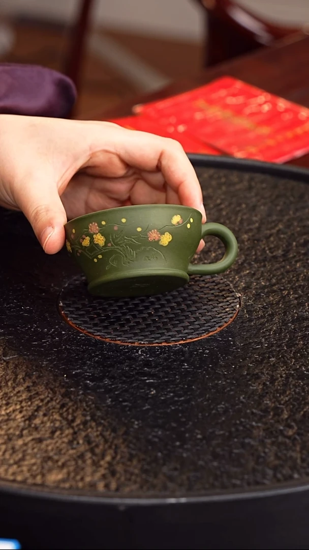 茶壶紫砂XJ 绿泥带把主人杯5/60毫升