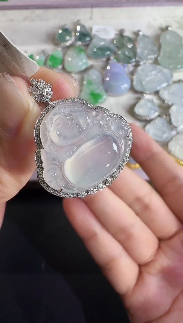 吊坠(不含链)18K金镶嵌翡翠【源头工厂】钻石镶嵌