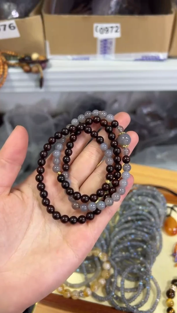 【闪购商品】檀香紫檀（小叶紫檀）手串未镶嵌紫檀烟紫玛瑙多圈[0315]