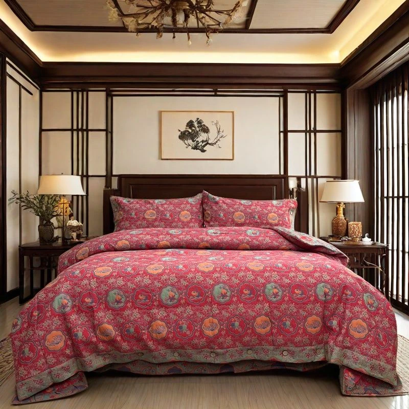 【事事如意三层纱】高工艺纽扣款A类全棉提花色织三层纱四件套加厚A