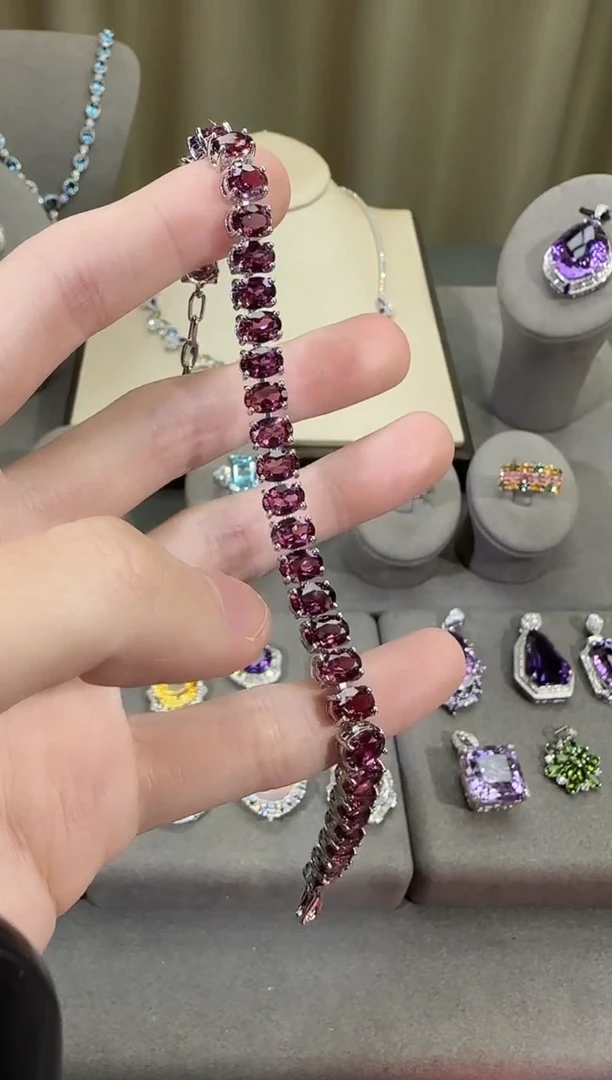 银S925镶嵌手链石榴石6mm手链高级款