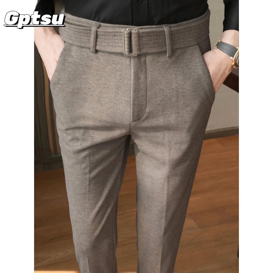 GPTSu2025秋新款冬男裤韩式修身加厚休闲裤商务正装小脚西装裤子