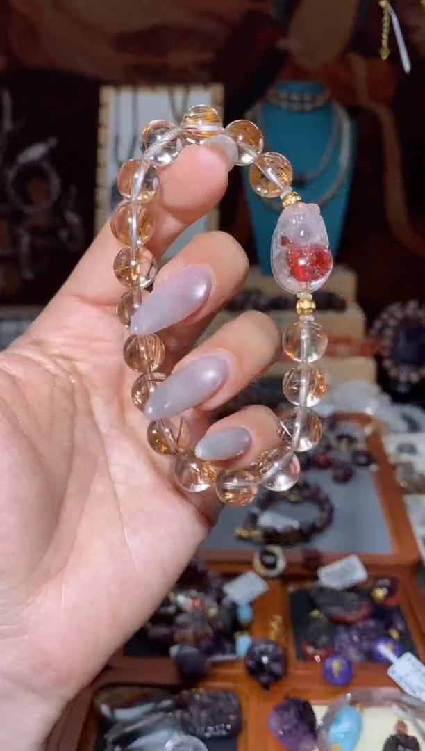 【闪购商品】水晶DIY手串18K金镶嵌玫瑰钛晶锦鲤胶花貔貅