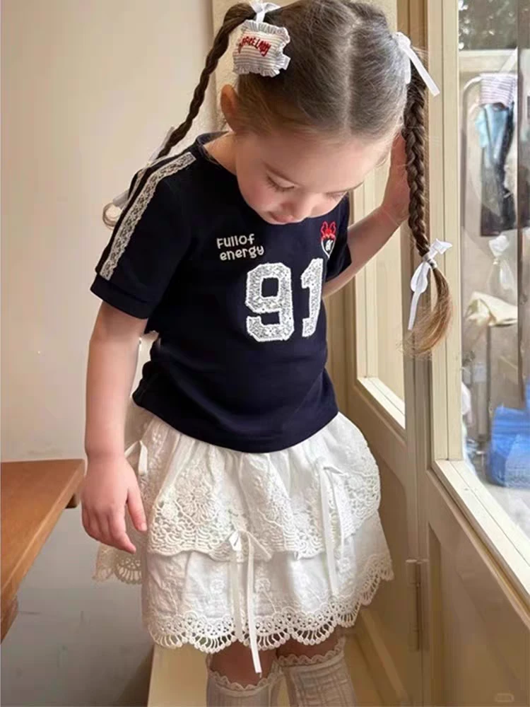 卡通动漫蕾丝绣花套装高品刺绣蛋糕裙百搭女童时尚夏装薄款