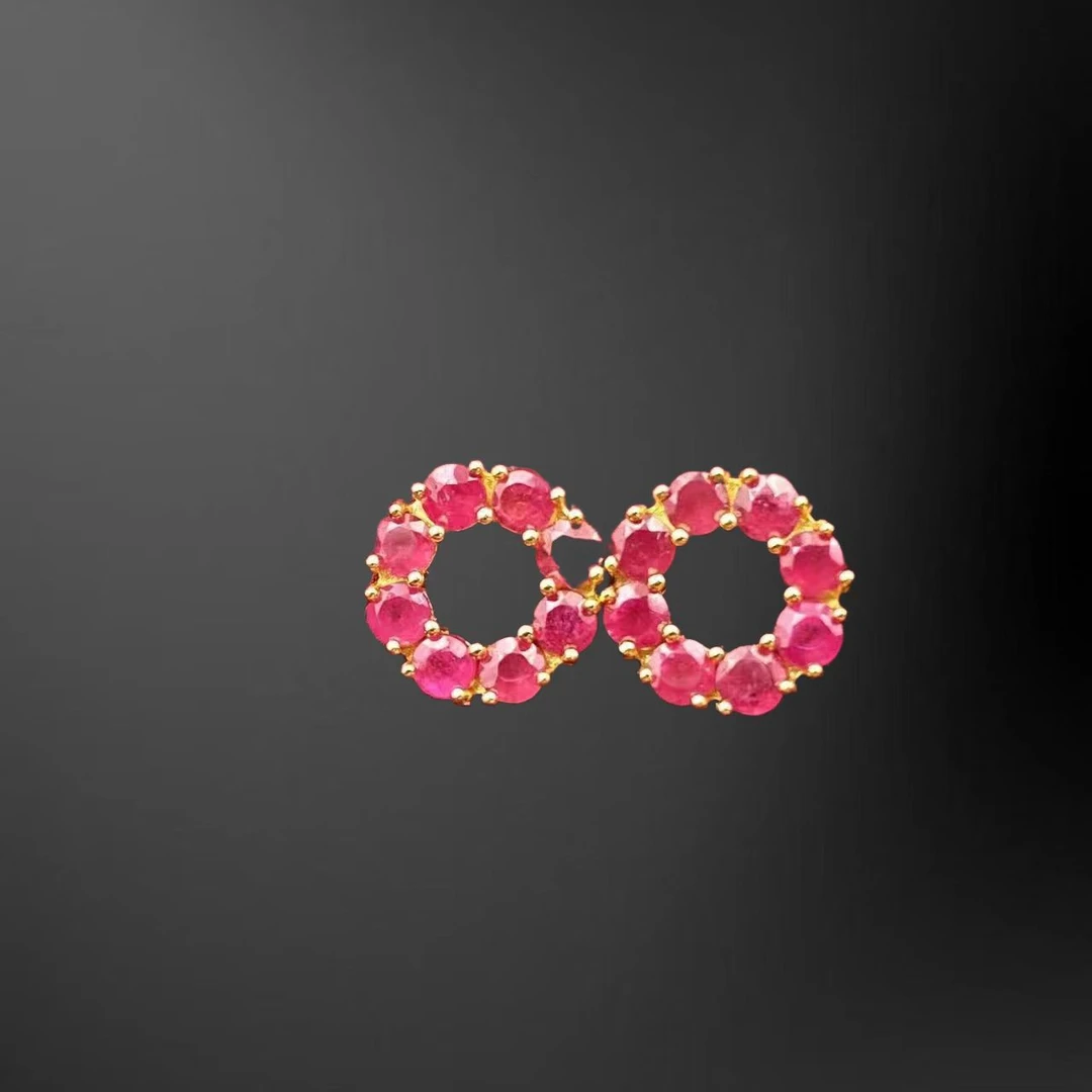 培育红宝石红宝石甜甜圈耳饰C1105J（合成培育）