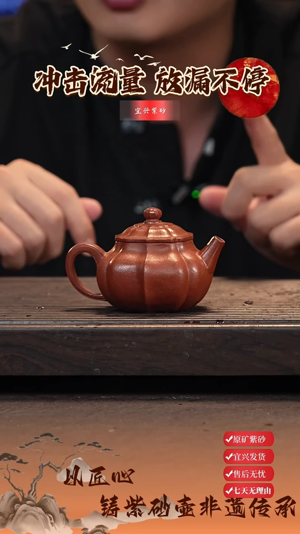 茶壶紫砂宜兴紫砂壶 筋纹文旦 朱泥 150cc