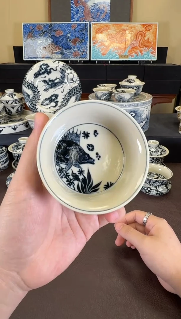 二号釉鱼藻纹金鳞盏