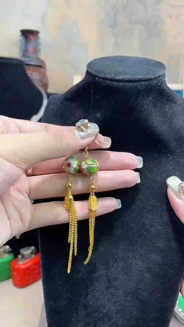 非遗手工景泰蓝金地1.2耳环流苏