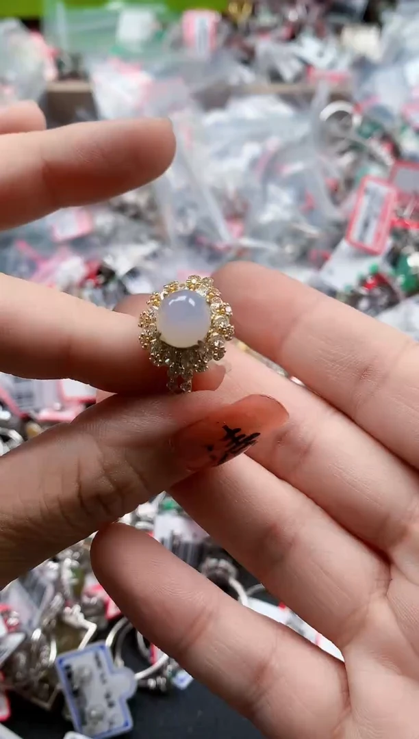 银S925镶嵌戒指翡翠天然A货缅甸翡翠