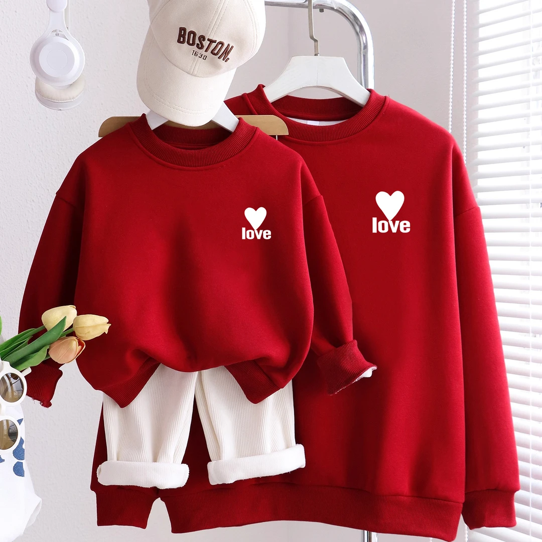 过新年红色亲子家庭装一家三四口2026拜年服秋冬男女儿童加绒卫衣