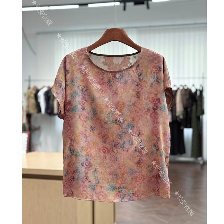 【长安】宽松型薄款圆领花色提花百搭上衣女FY5051902