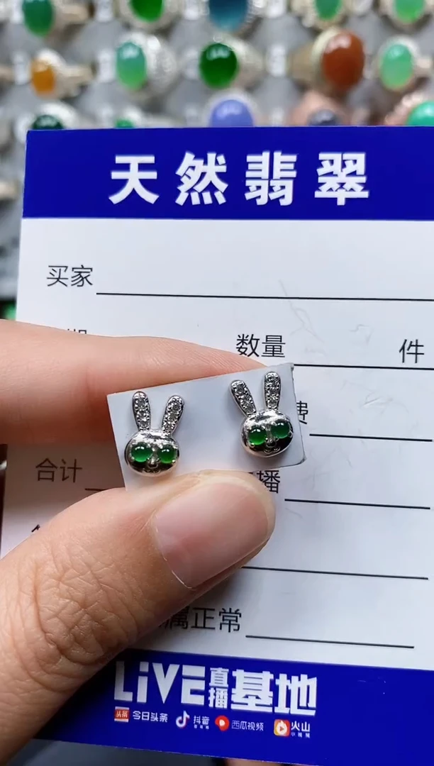 翡翠银S925镶嵌耳饰0069