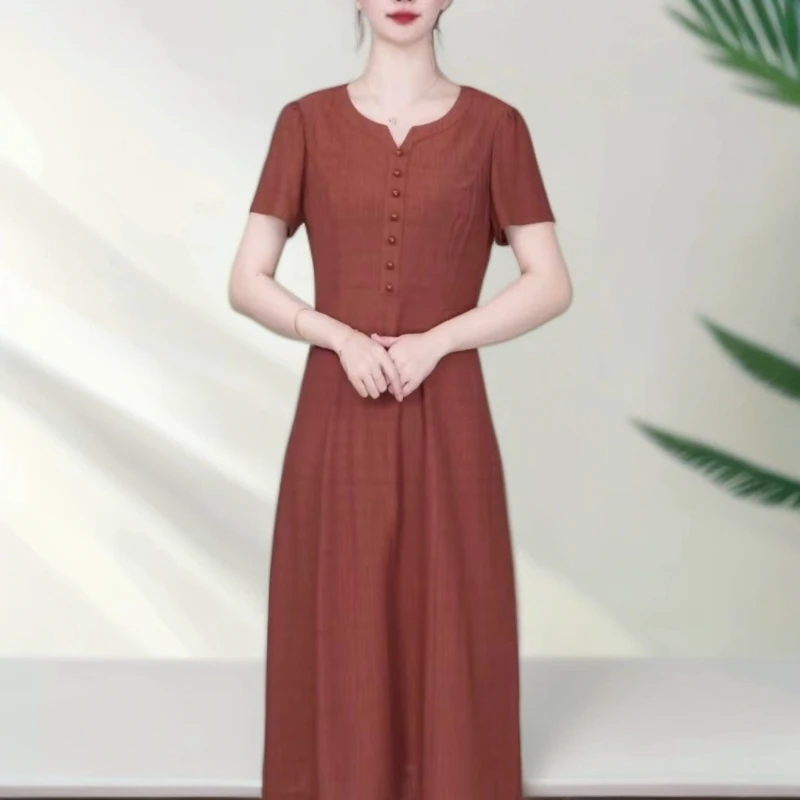 【梦雅衣橱】2025夏季新款气质显瘦洋气时尚新中式国风V领连衣裙