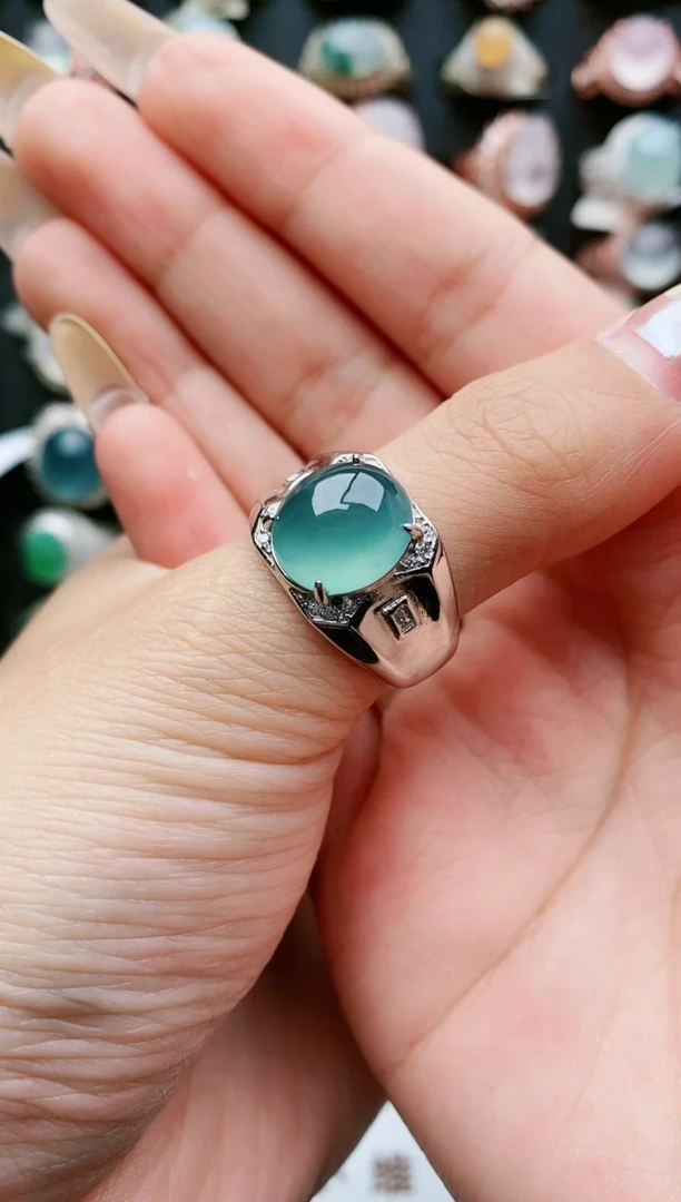 翡翠戒指银S925镶嵌天然翡翠男戒