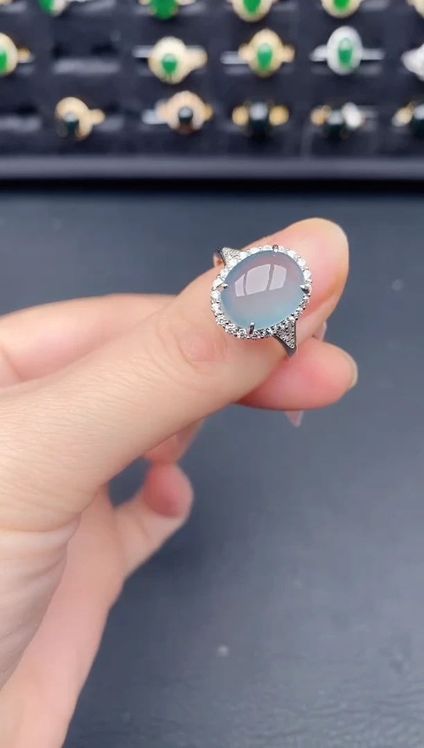 银S925镶嵌戒指翡翠天然a货翡翠106