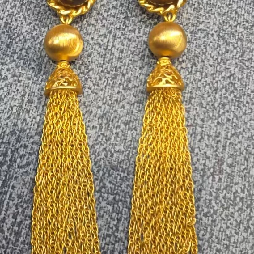 铜合金耳饰 425风日韩复古宫廷耳钉镀手工女款精致黄色