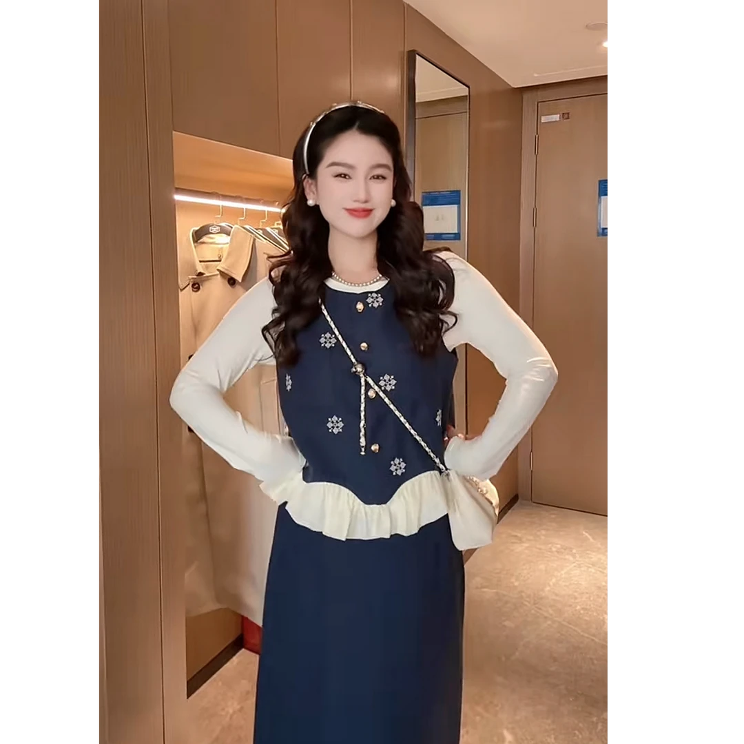 小香风打底马甲半身裙3151女秋时尚名媛风2025新款韩系减龄三件套