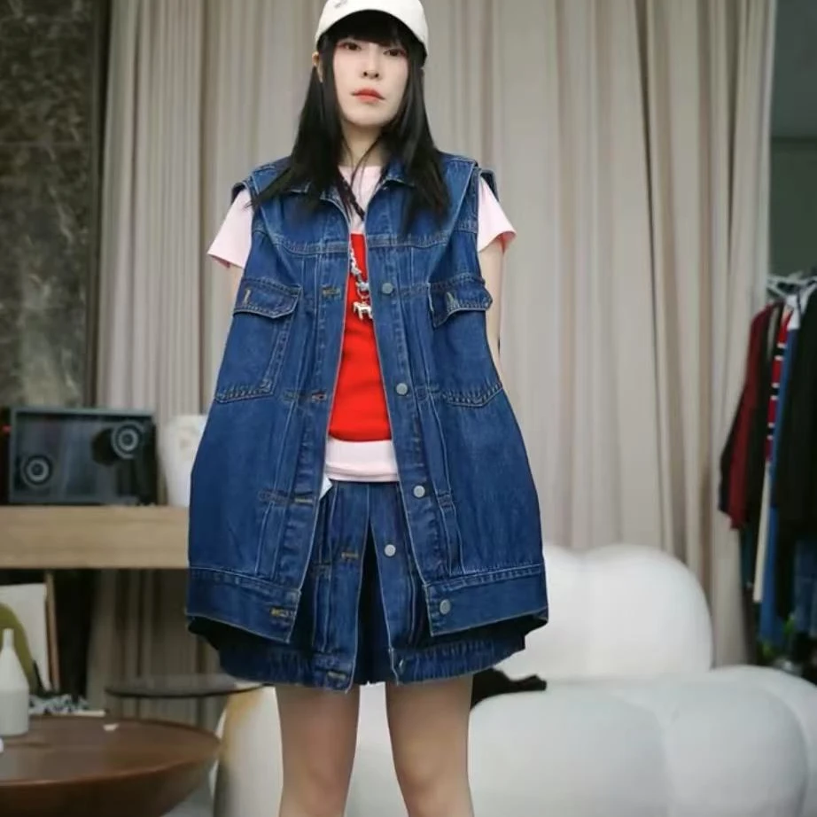 infobyfive2025秋季新款百搭宽松蓝色牛仔马夹马甲NF0502131