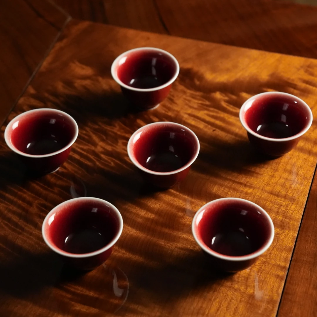 听雨郎红小压手杯上班族单人茶具