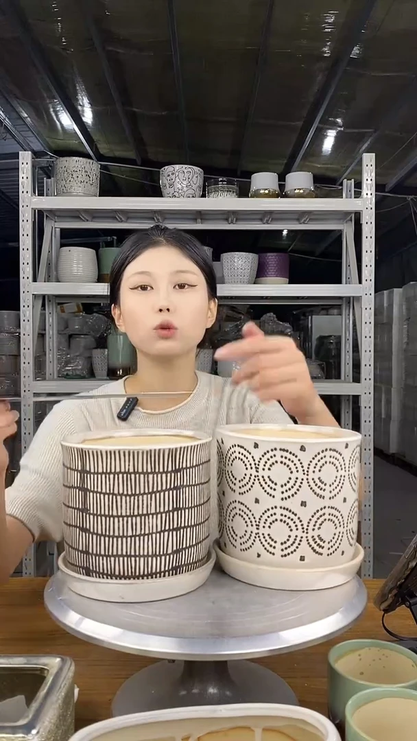 默认打孔陶瓷花盆宽高14.5-13.5两个