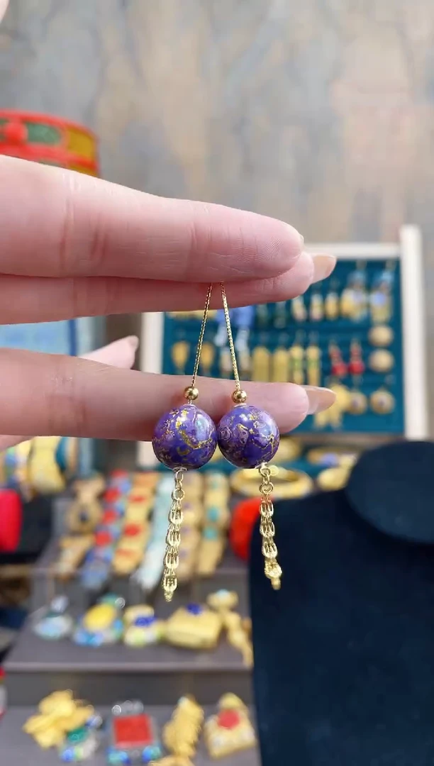 【闪购商品】非遗犀皮漆精品小耳环紫色