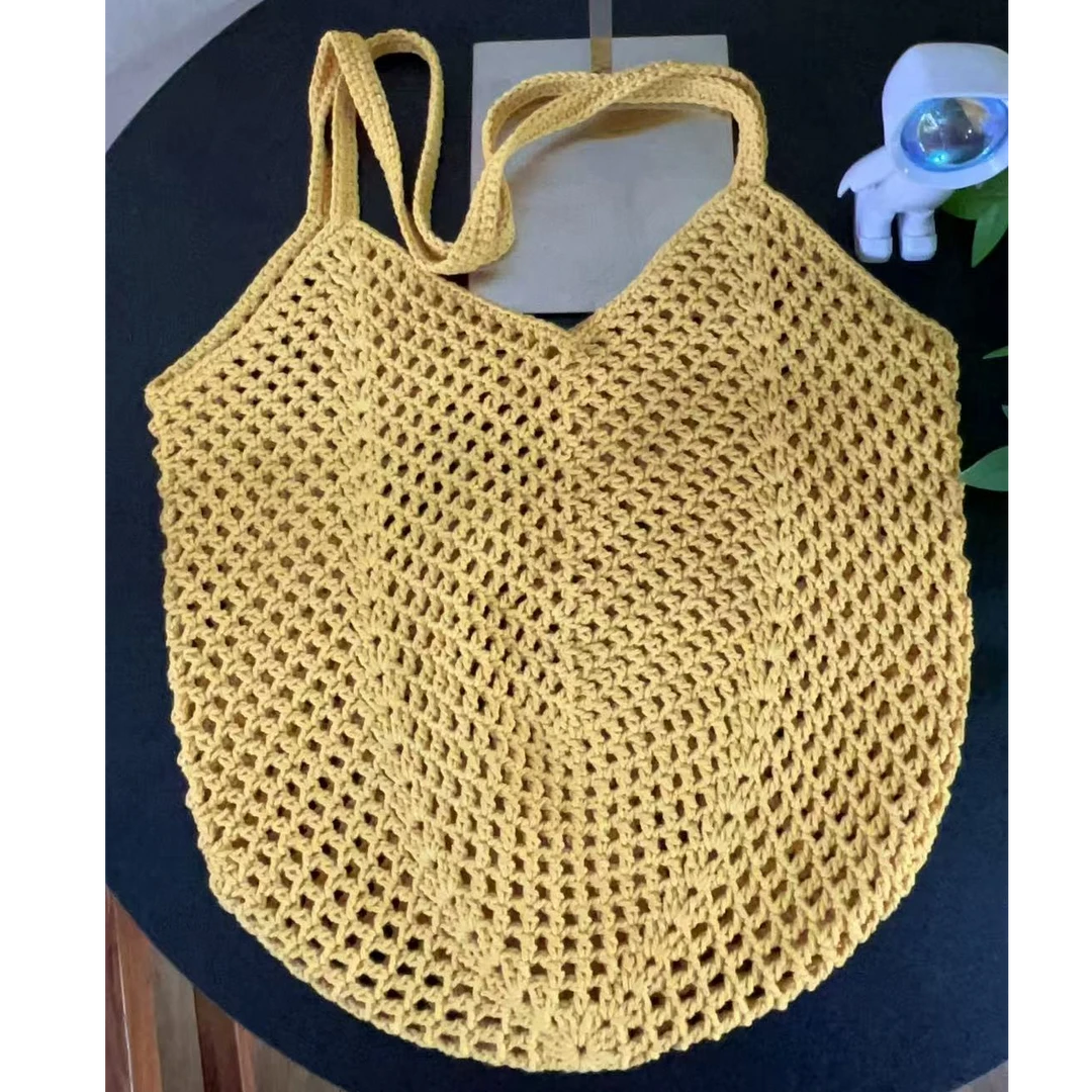 B18夏季大容量棉线包夏日镂空网格手工钩针编织包个性鱼网沙滩包