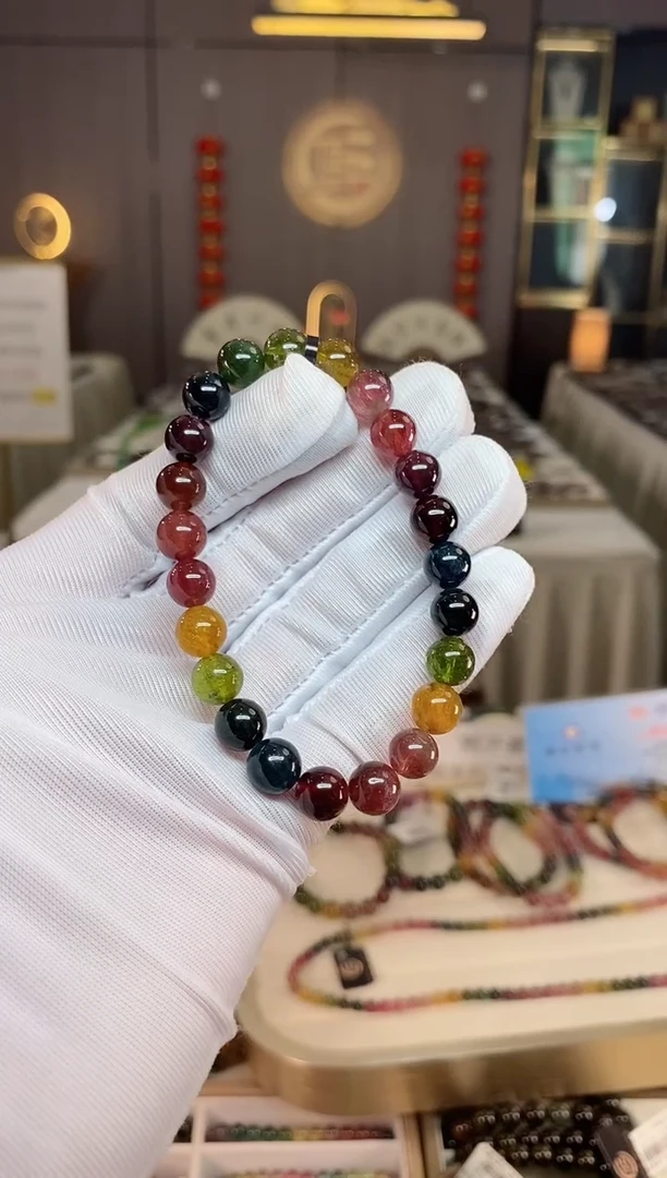 未镶嵌老矿碧玺彩虹单圈手串8mm+碧玺xion多样性发一条