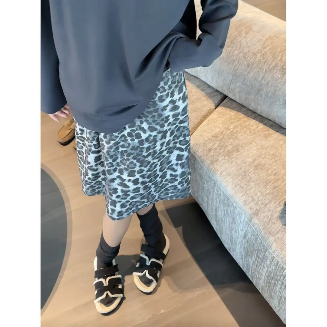 【痘痘私服】|【豹纹裙】复古时髦灰色豹纹半身裙