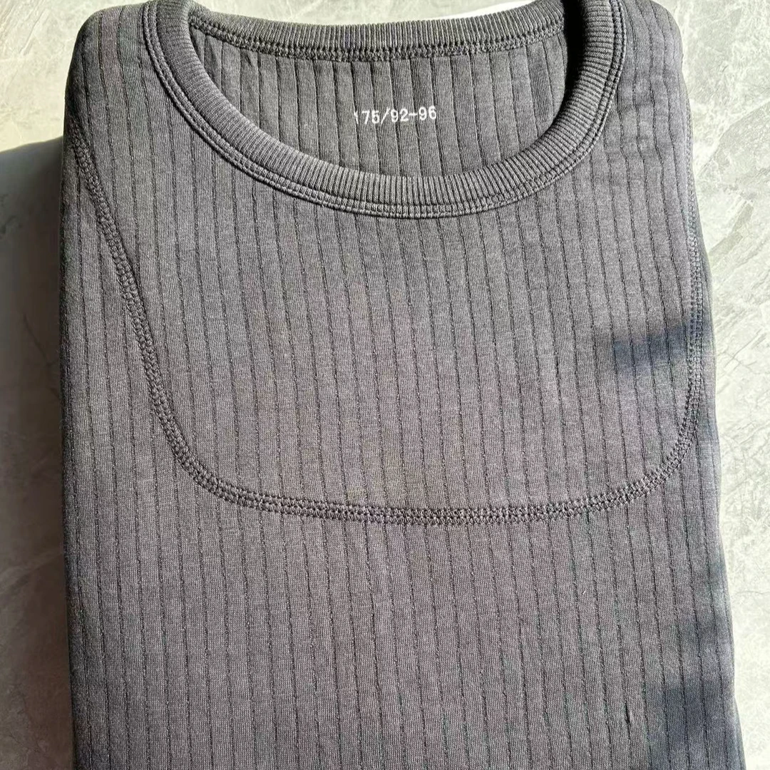 保暖内衣男士灰色圆领长袖加厚内衣套装